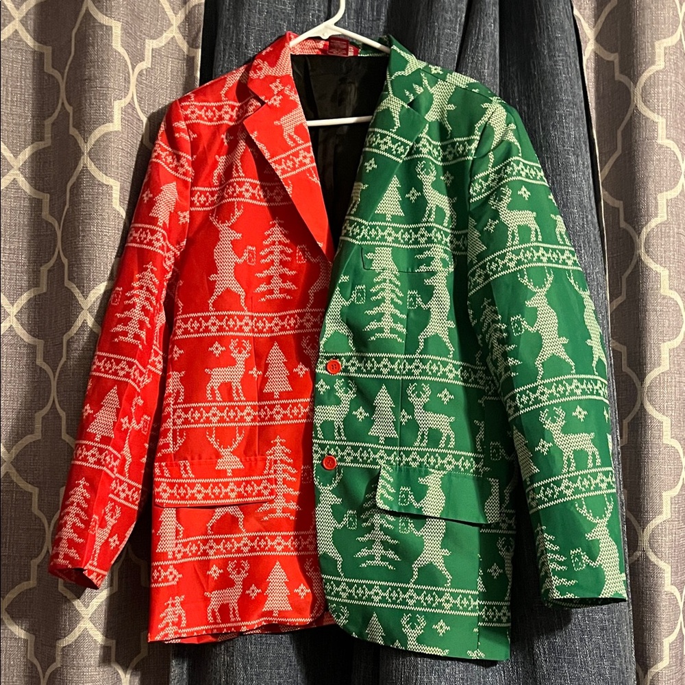 Festive Red and Green Men's Blazer